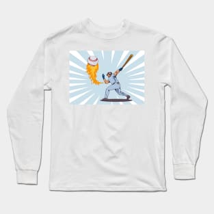 Baseball Player Batting With Ball in Flames Retro Long Sleeve T-Shirt